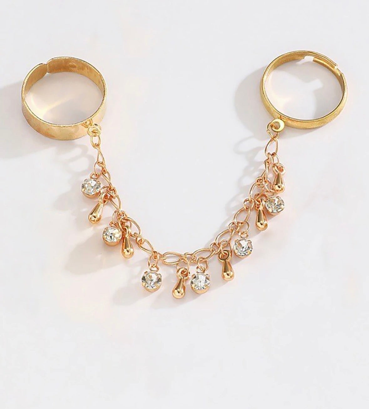 Diamond Hanging Double Finger Ring