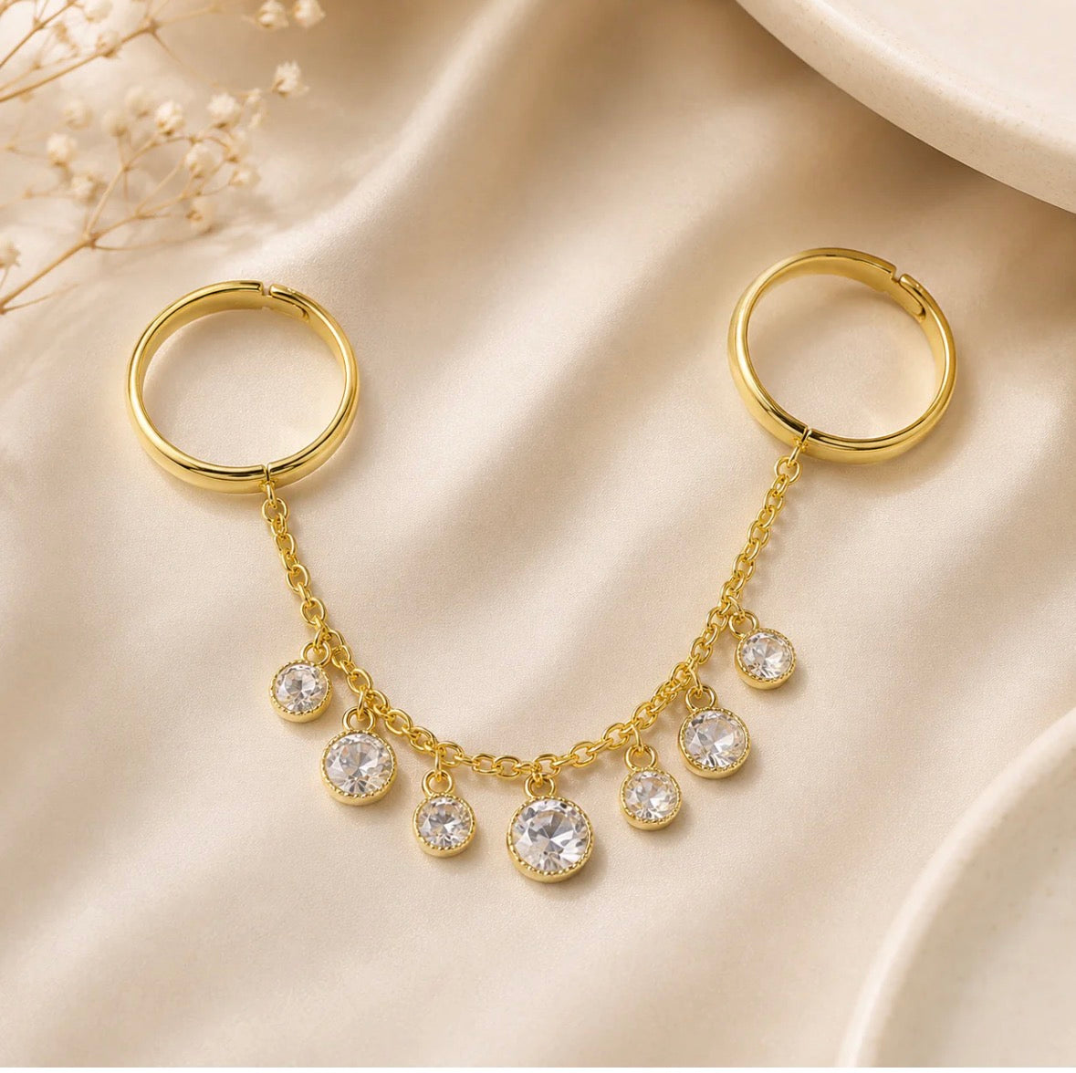 Diamond Hanging Double Finger Ring