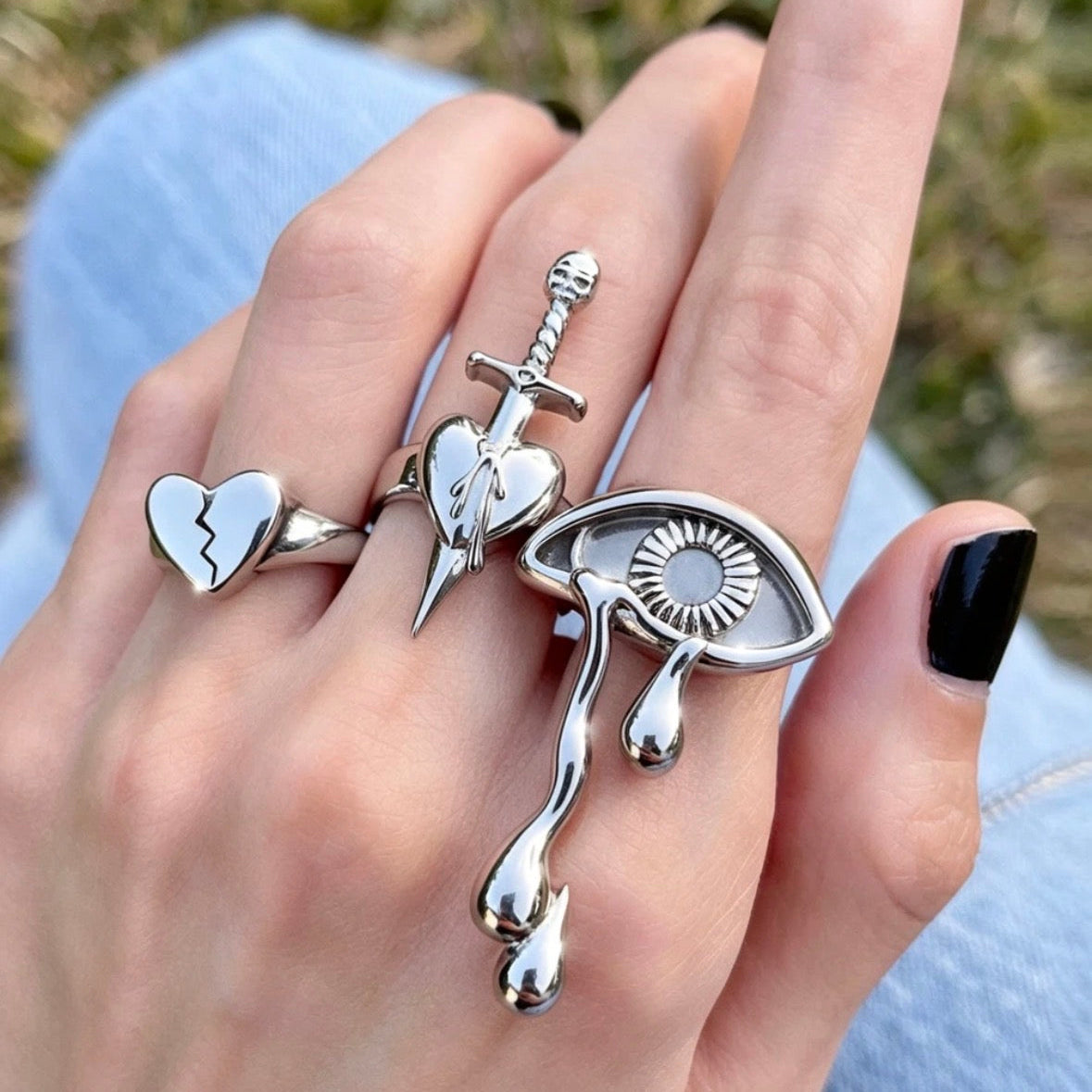 Teardrop Eye Ring Set of 3