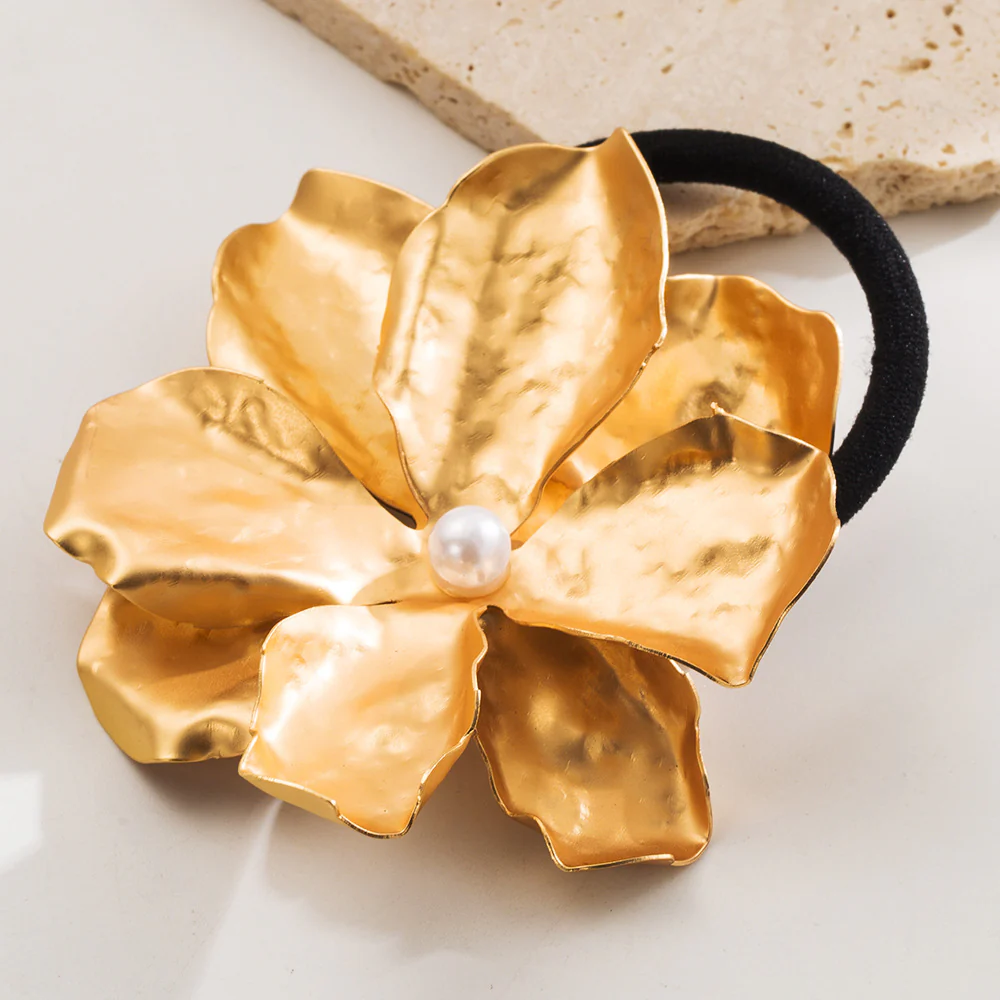 Flower Pearl Golden Hair Tie