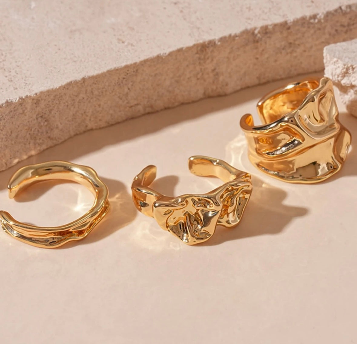 Dented Set of 3 Gold Rings