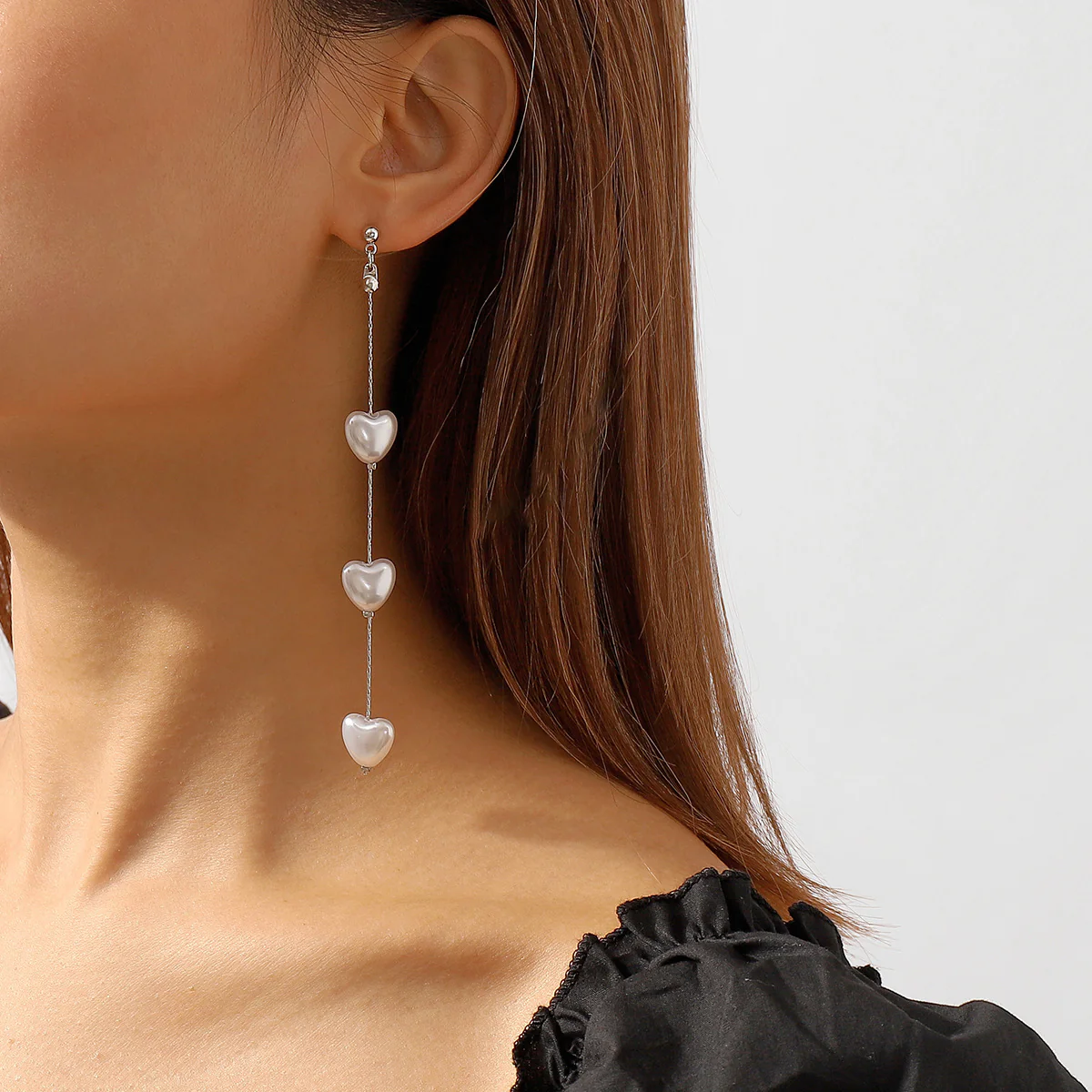 Drop Pearl Heart Earrings