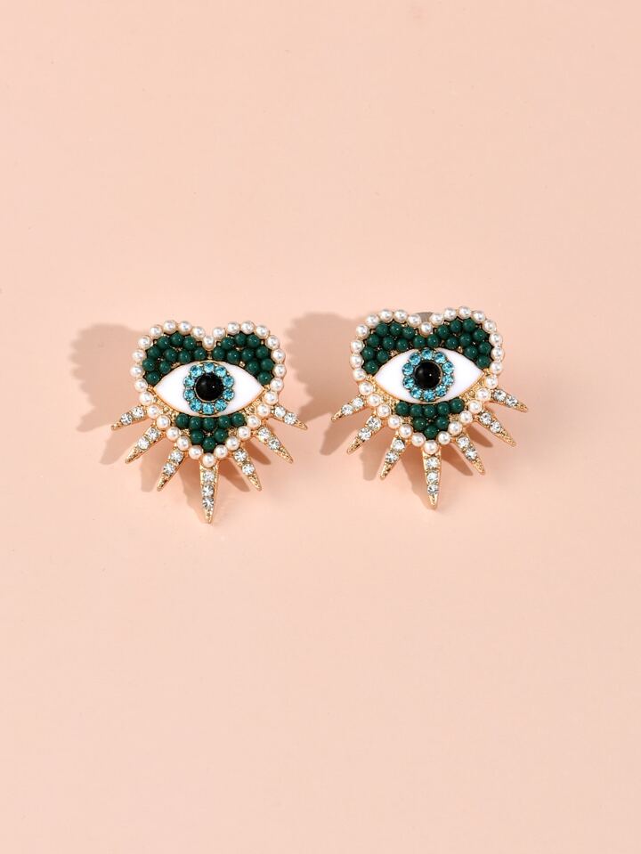 Green Beaded Evil Eye Studs