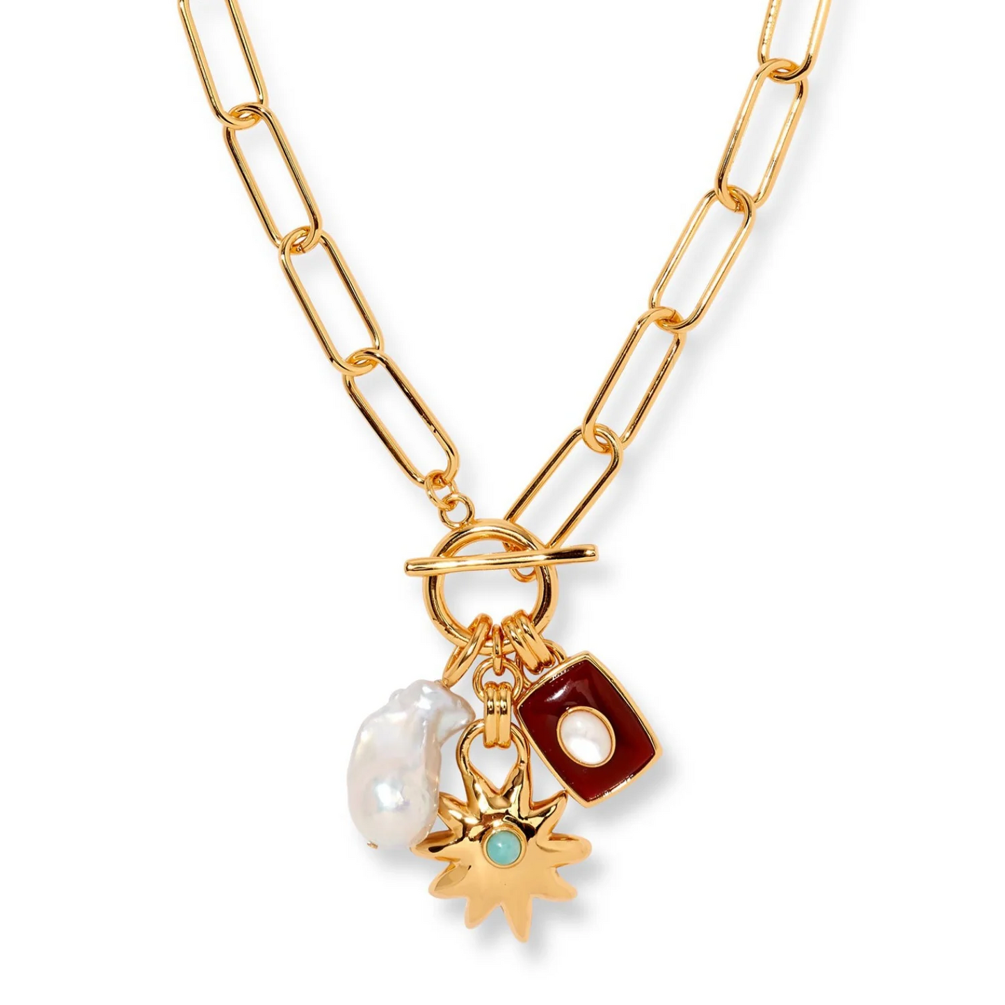 Ruby Star Pearl Charm Necklace