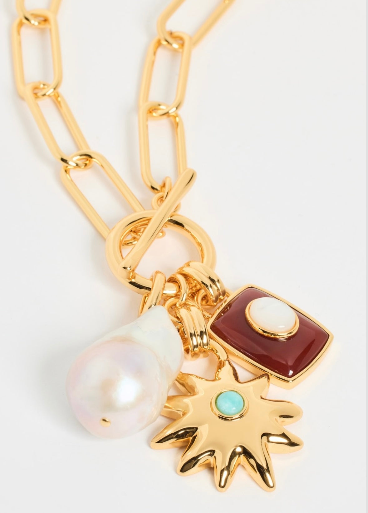 Ruby Star Pearl Charm Necklace