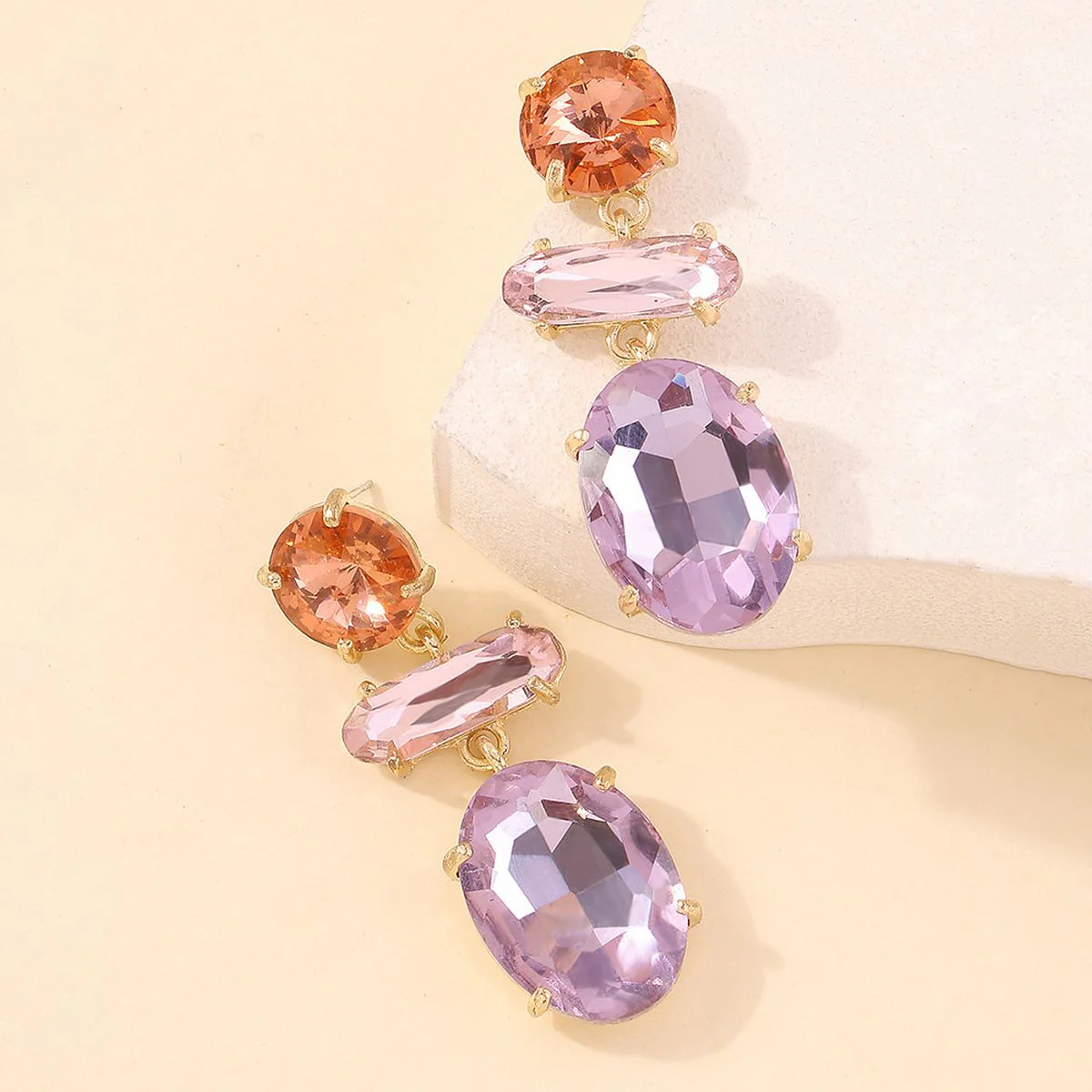 Purple Crystal Drop Earrings