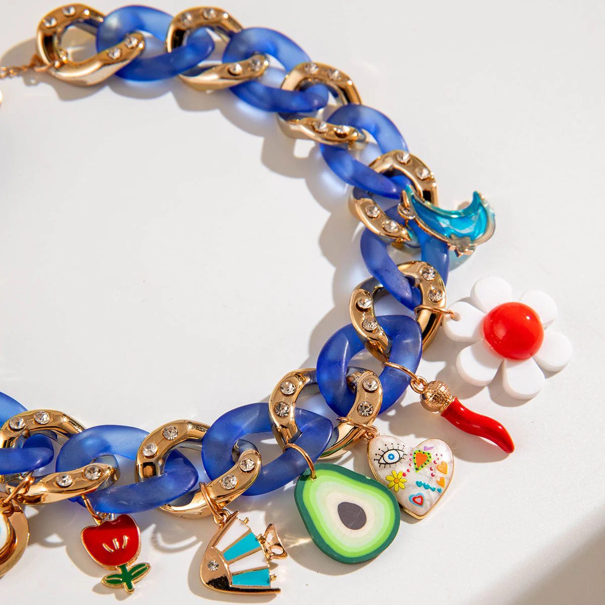 Blue Curb Charm Necklace