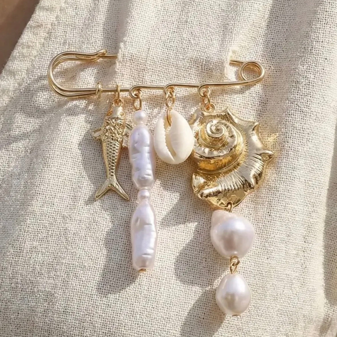 Fish and Shell Pin Brooch