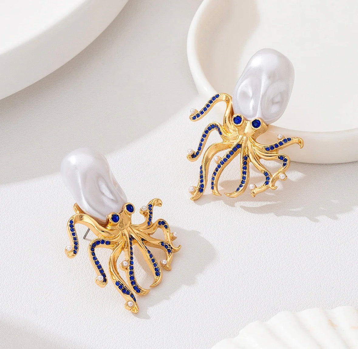 Pearl Octopus Stud Earrings