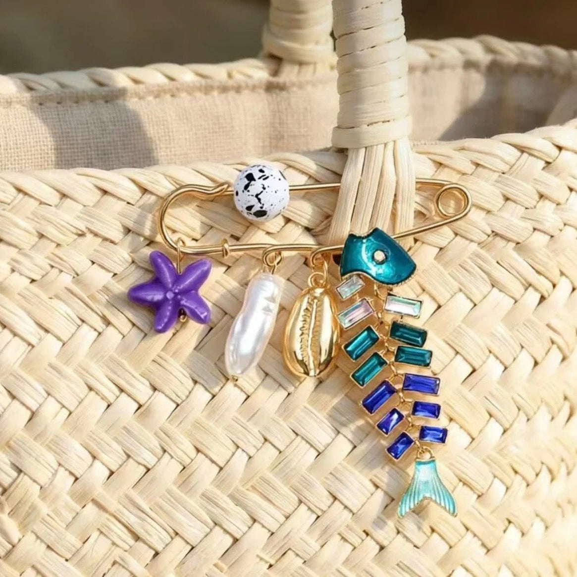 Blue Fish and Star Brooch Pin