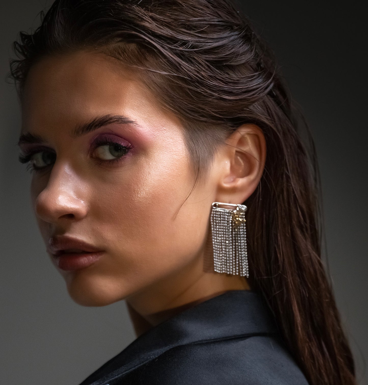 Silver Safety Pin Shower Earring