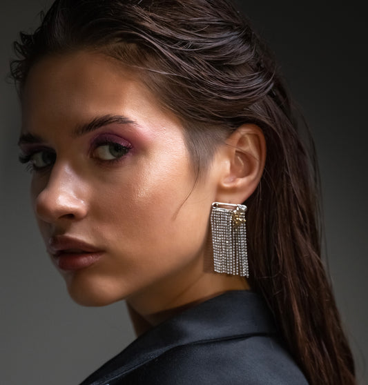 Silver Safety Pin Shower Earring