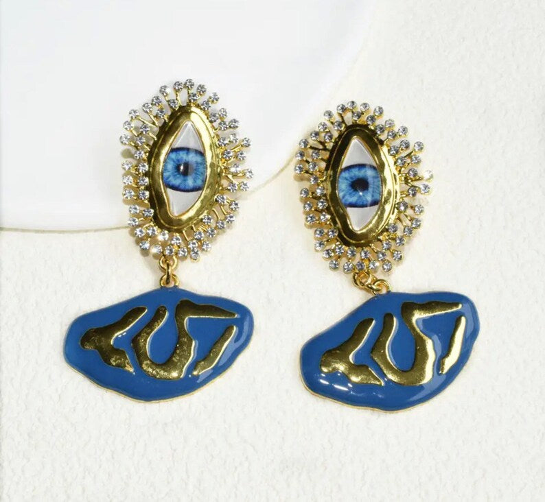Blue Evil Eye Earrings