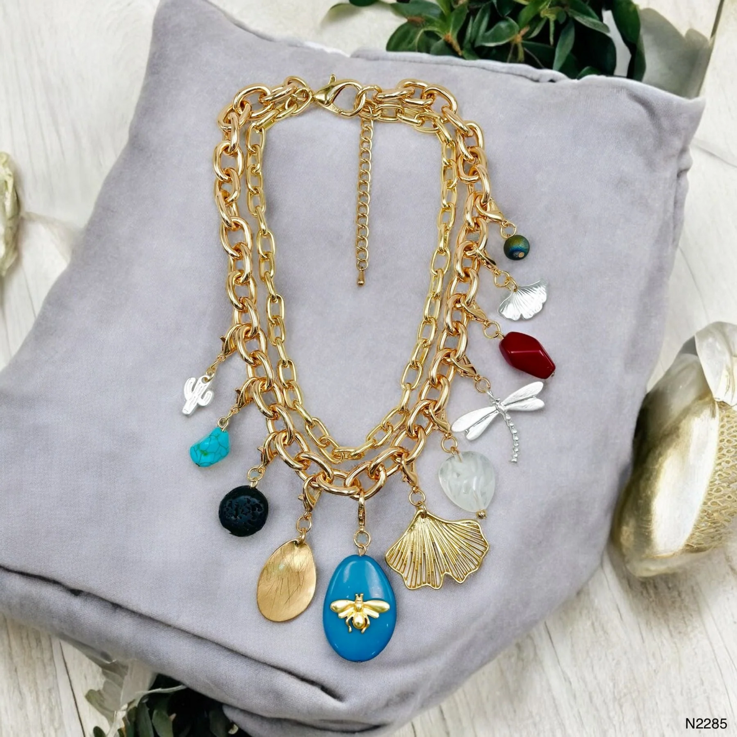 Blue Bee Charm Necklace
