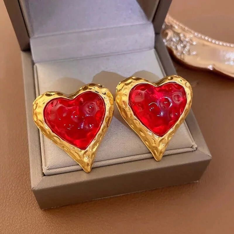 Red Heart Stud Earrings