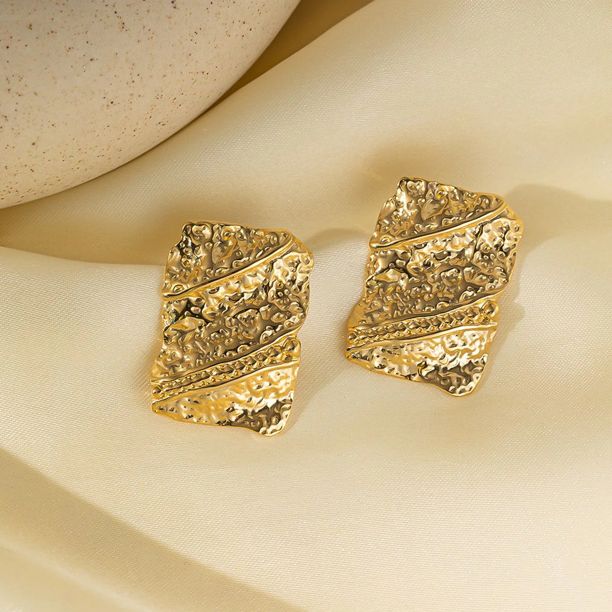 Stamped Rectangle Stud Earrings