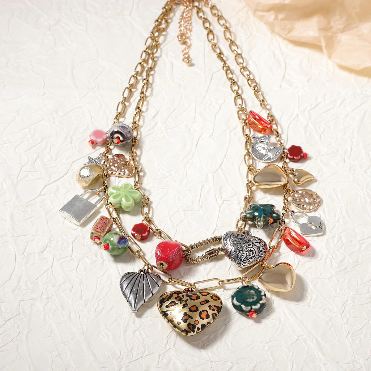 Double Layered Heart Charm Necklace