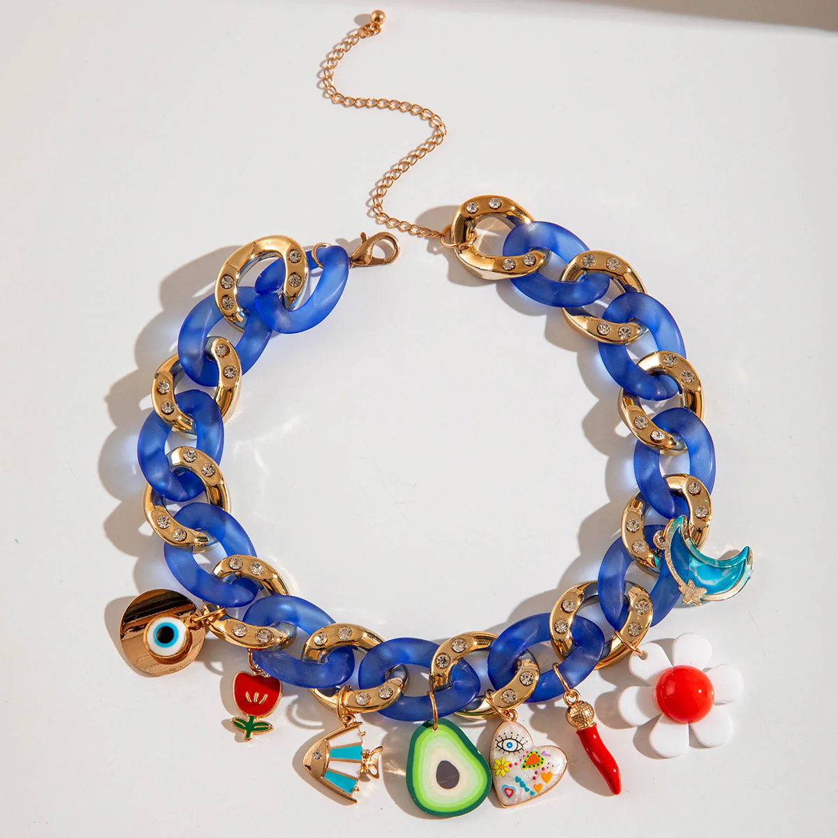 Blue Curb Charm Necklace