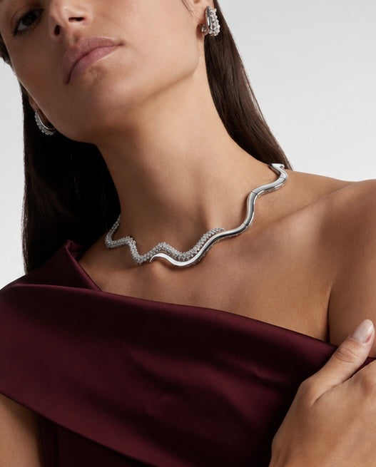 Wavy Silver Diamond Choker