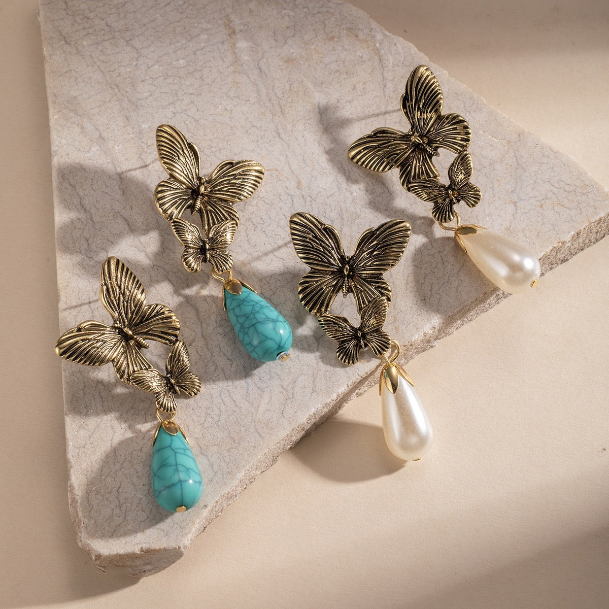 Butterfly Pearl Drop Earrings