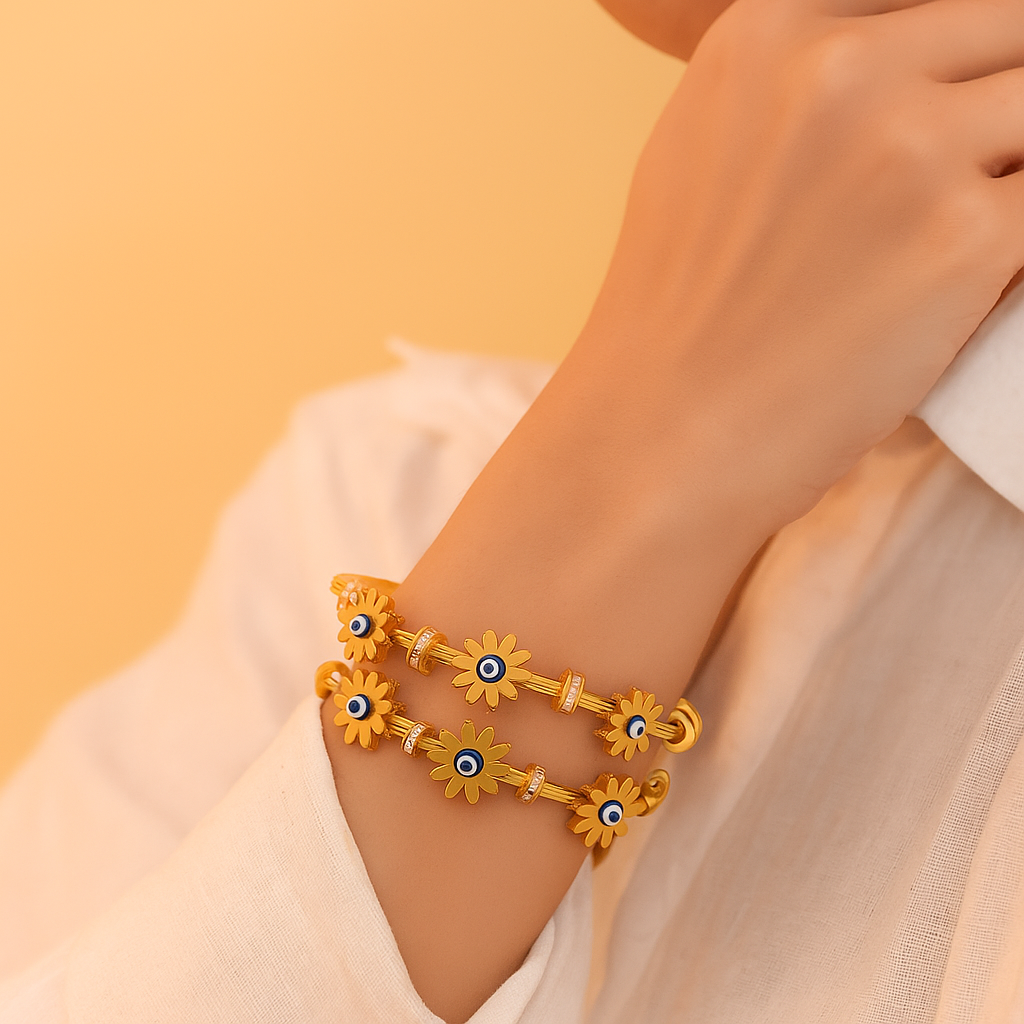 Flower Evil Eye Bangle