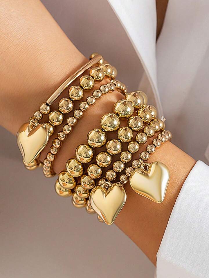 Heart and Beads Layered Bracelet
