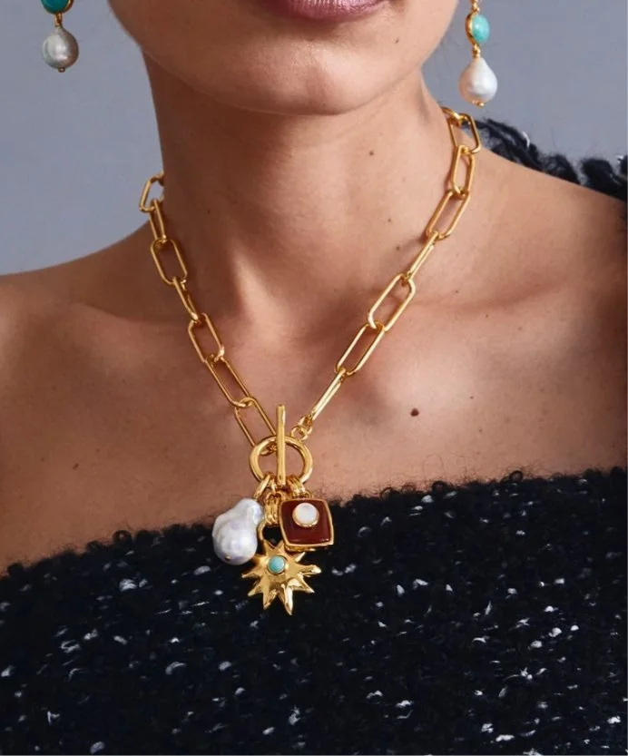 Ruby Star Pearl Charm Necklace