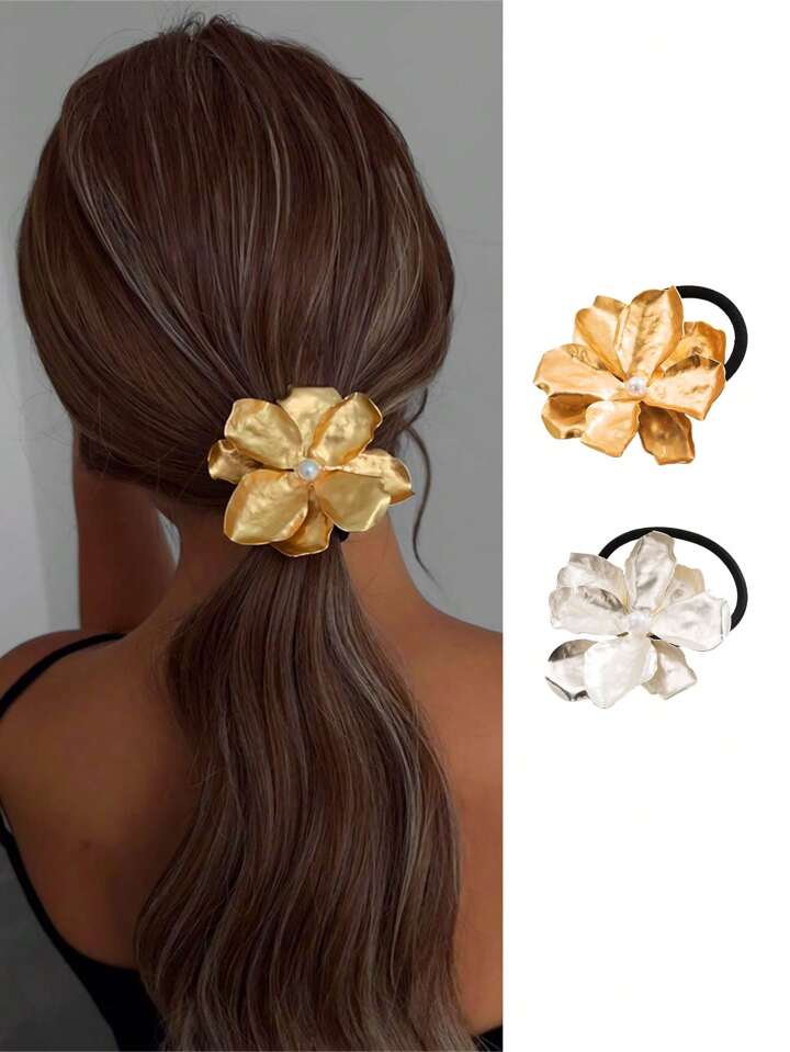 Flower Pearl Golden Hair Tie