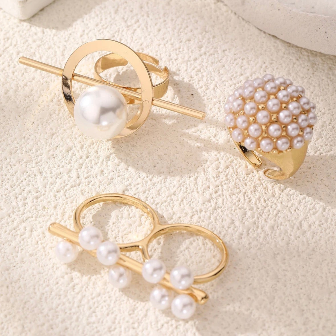 Pearl and Pearl Ring Set of 3