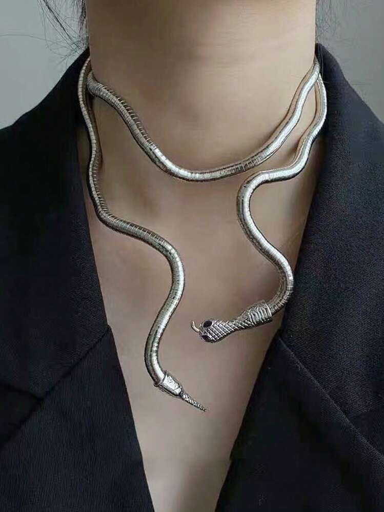 Silver Snake Stretchy Necklace