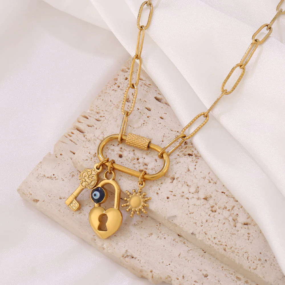Evil Eye Lock and Key Necklace