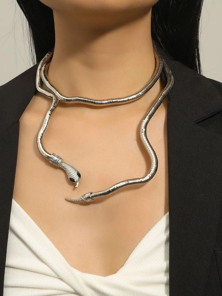 Silver Snake Stretchy Necklace