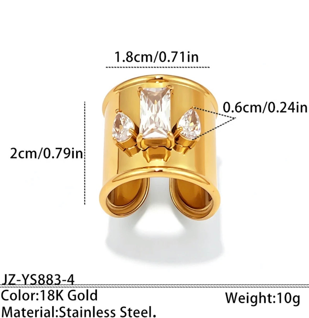 Three Crystal Band Ring