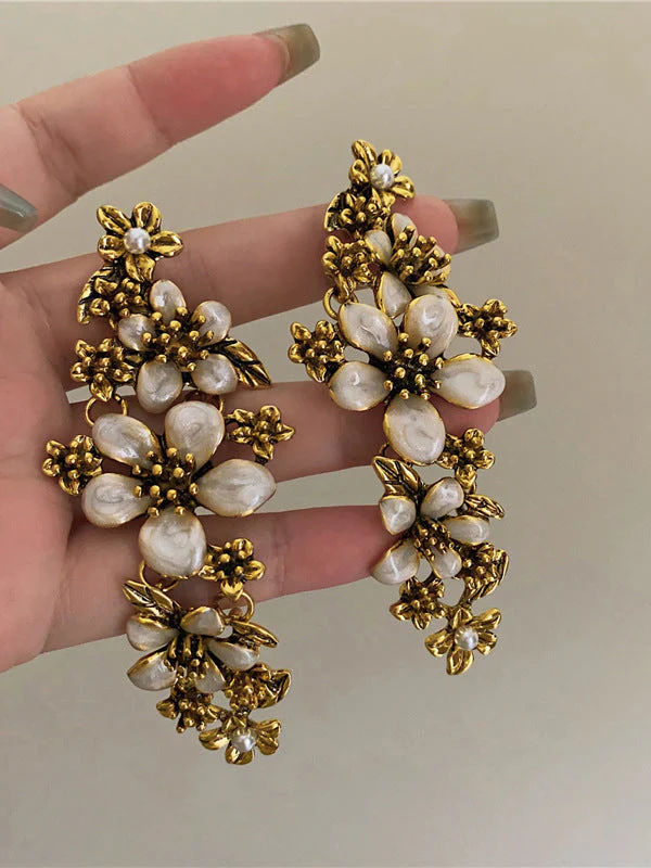 White Flower DropDown Earrings