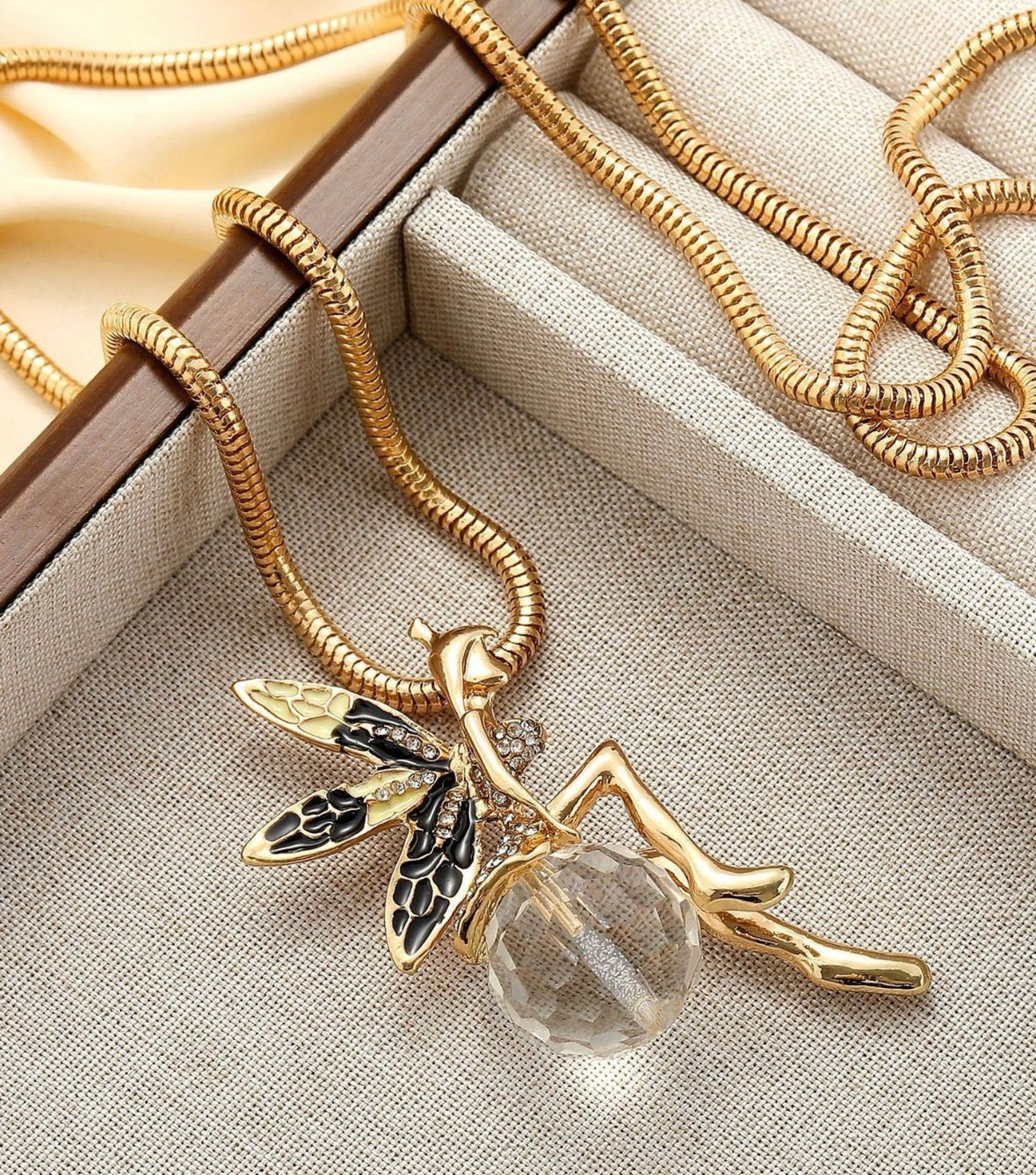 Wings and Crystal Pendant Necklace