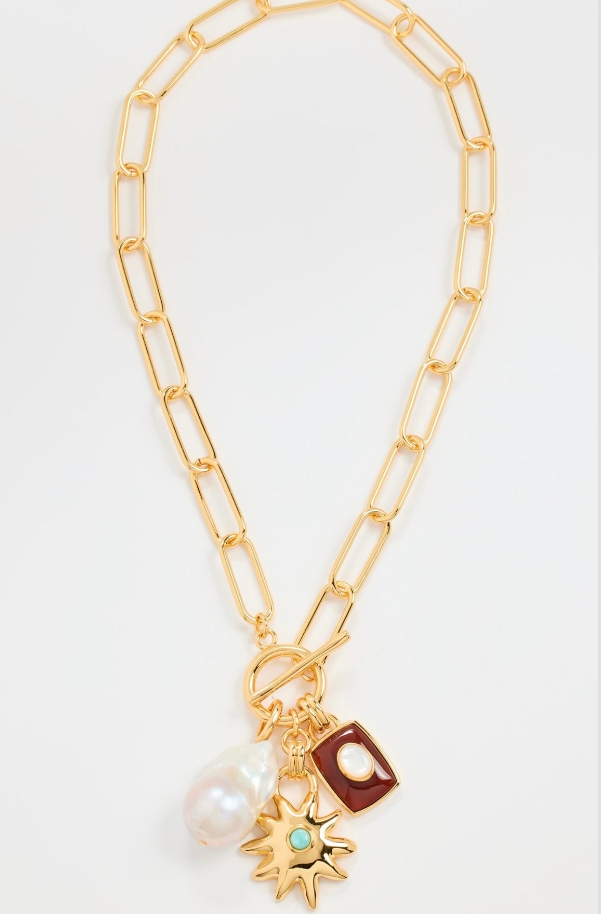 Ruby Star Pearl Charm Necklace
