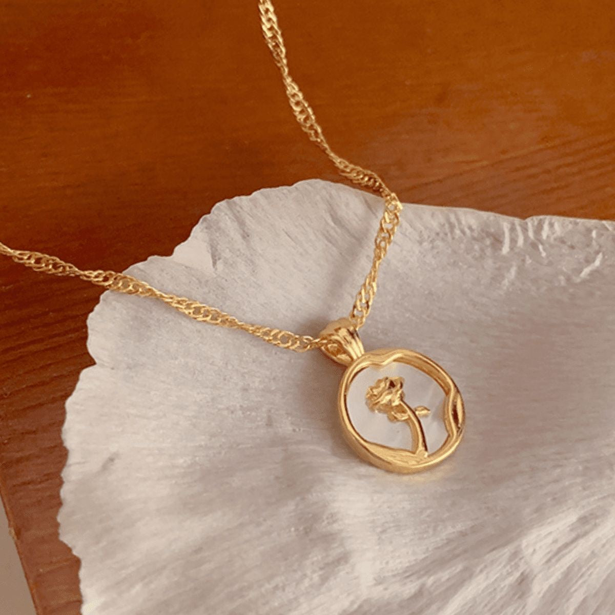 White Rose Pendant Necklace