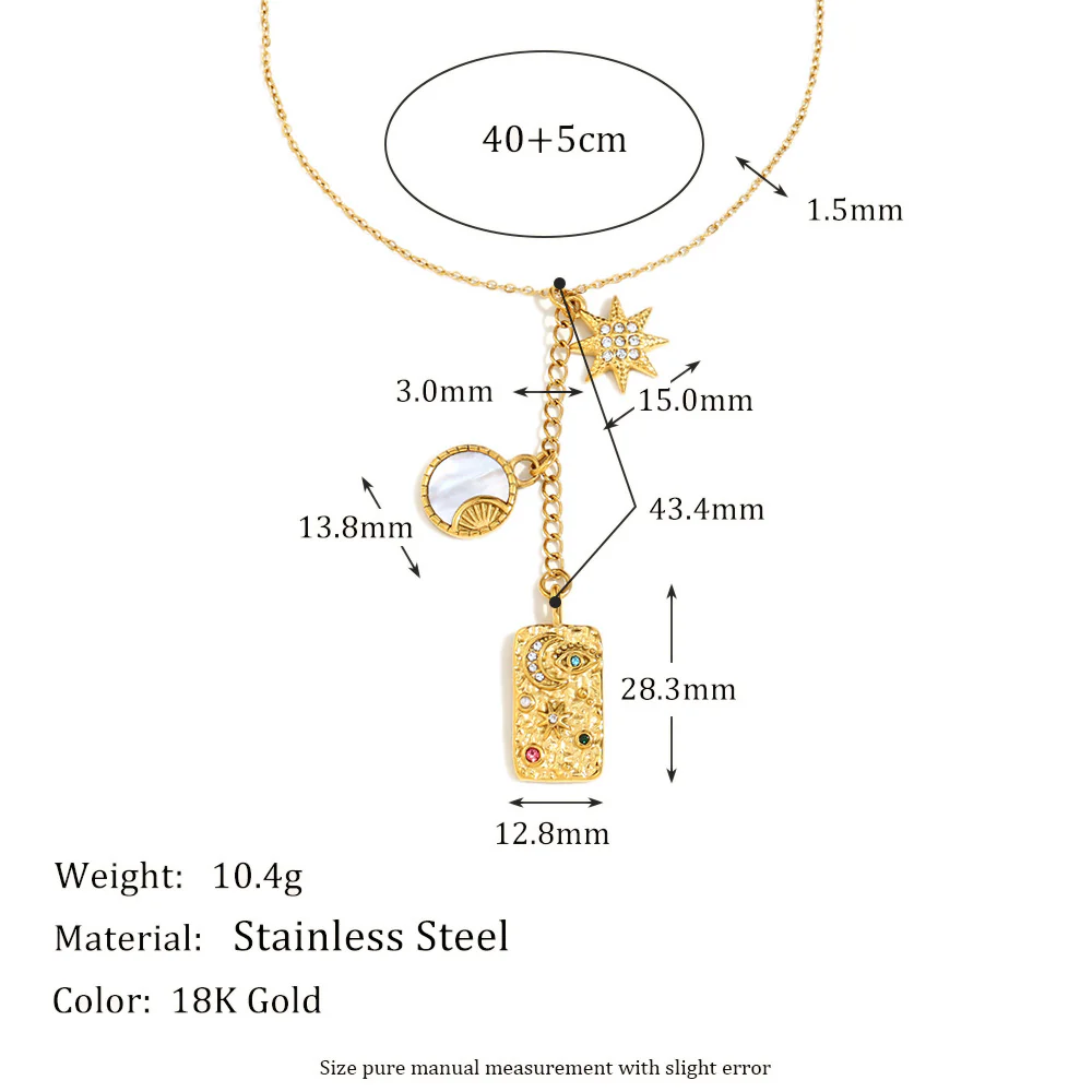 Star Moon Charm Motif Necklace