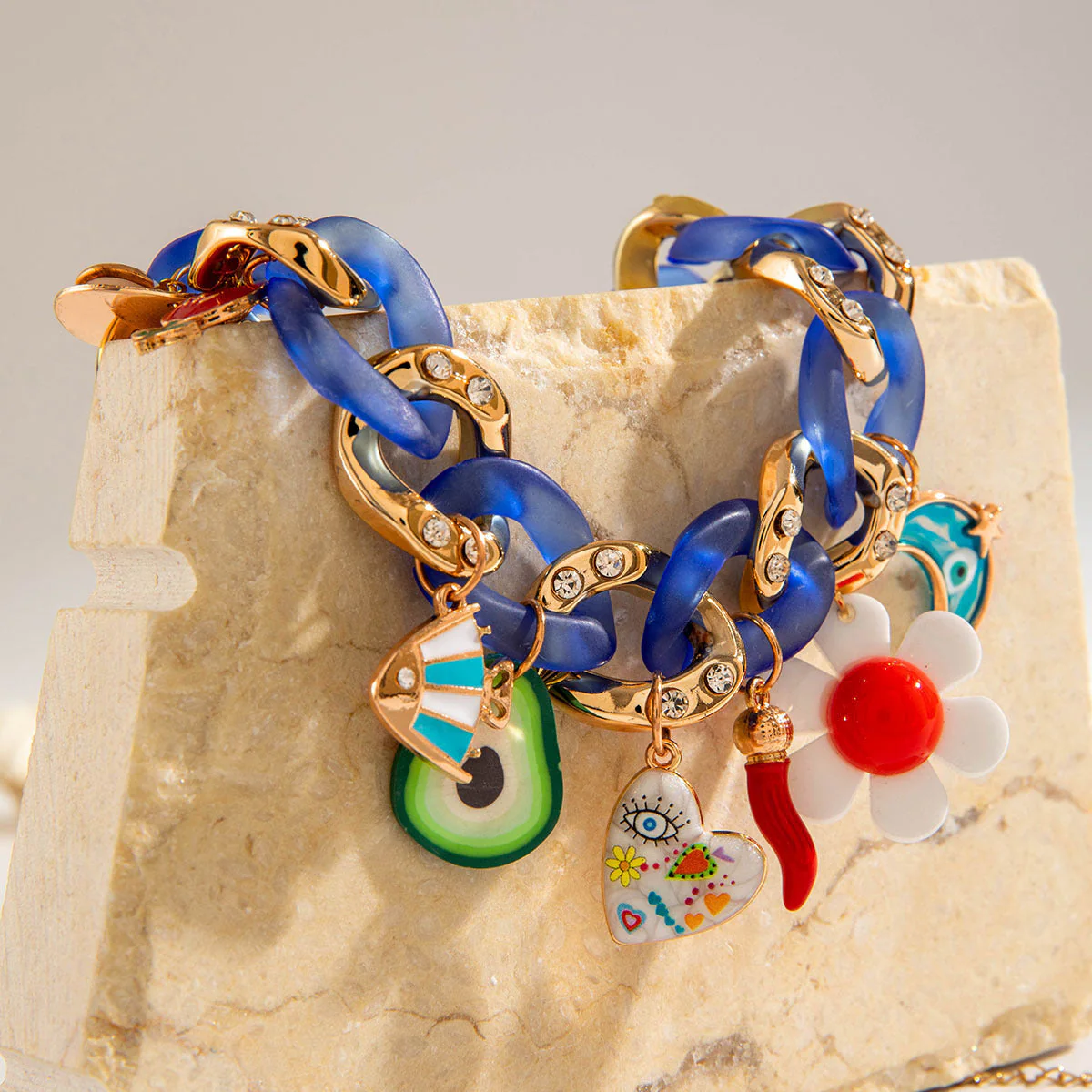 Blue Curb Charm Necklace