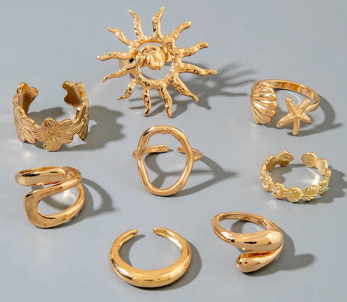 Sun and Beach Ring Set of 8
