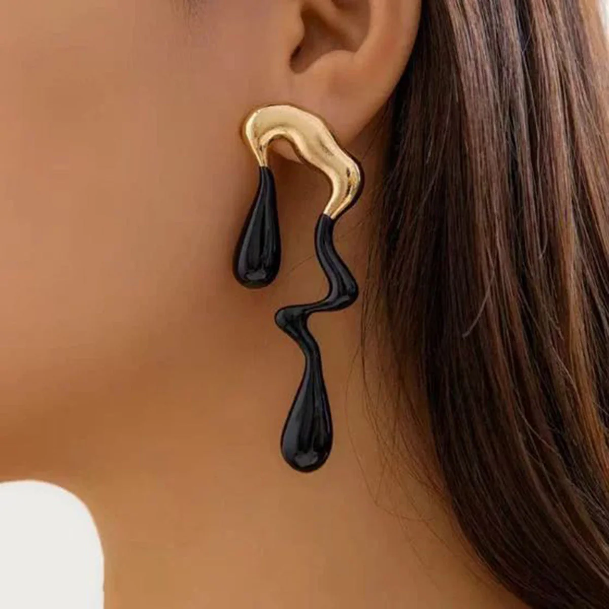 Black Melted Drop Earrings