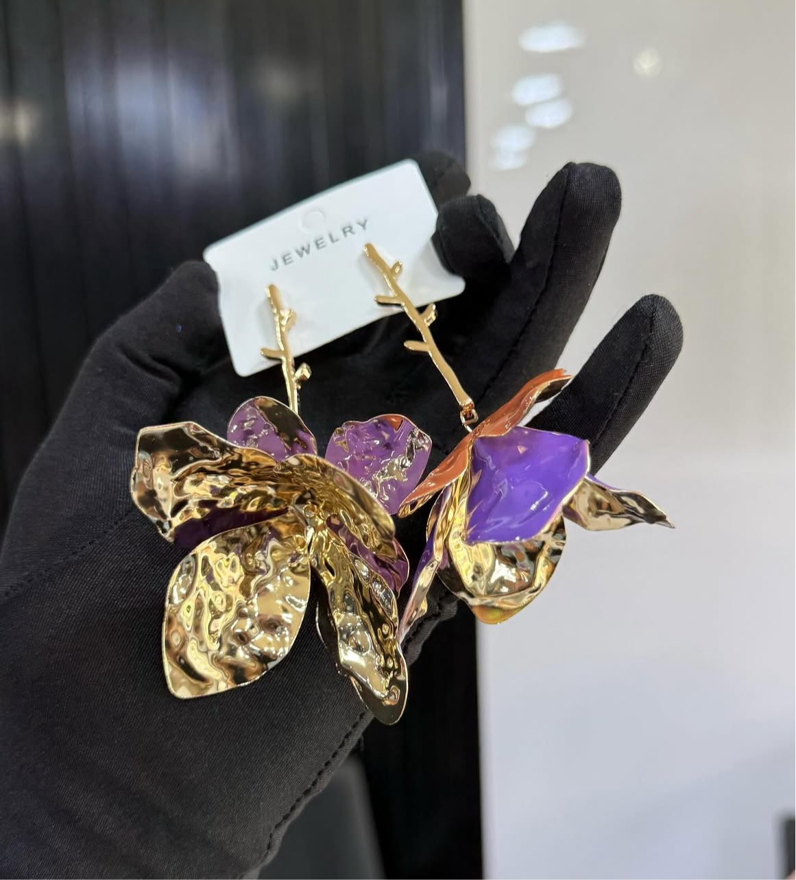 Purple Upside Down Rose Earrings