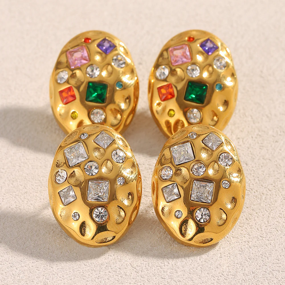 Oval Dented Crystal Studs