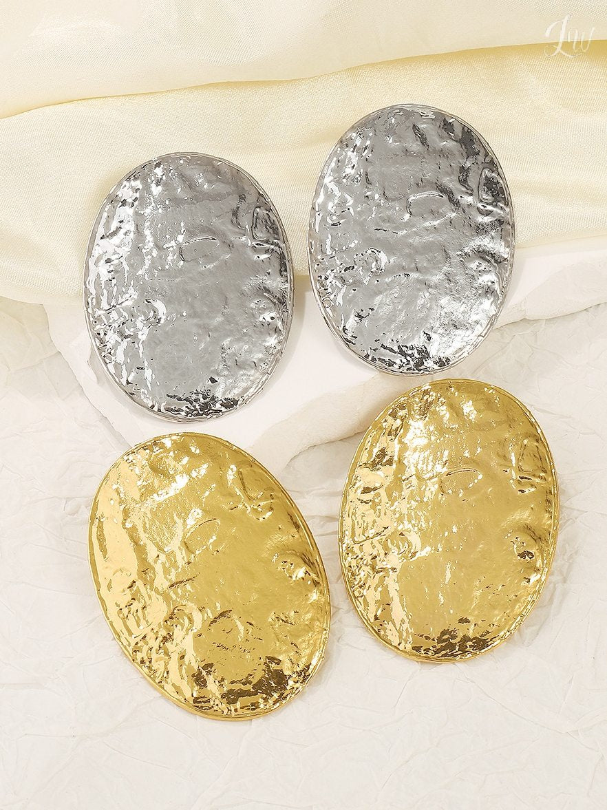 Silver Dented Oval Earrings