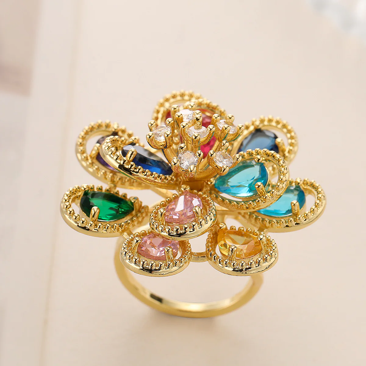 Crystal Flower Cocktail Ring