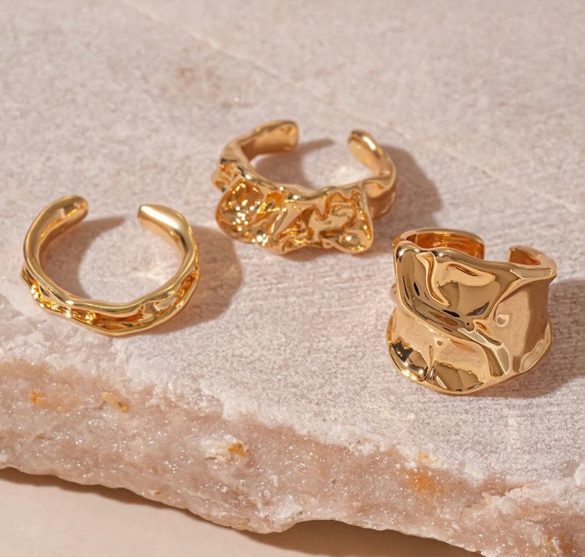 Dented Set of 3 Gold Rings