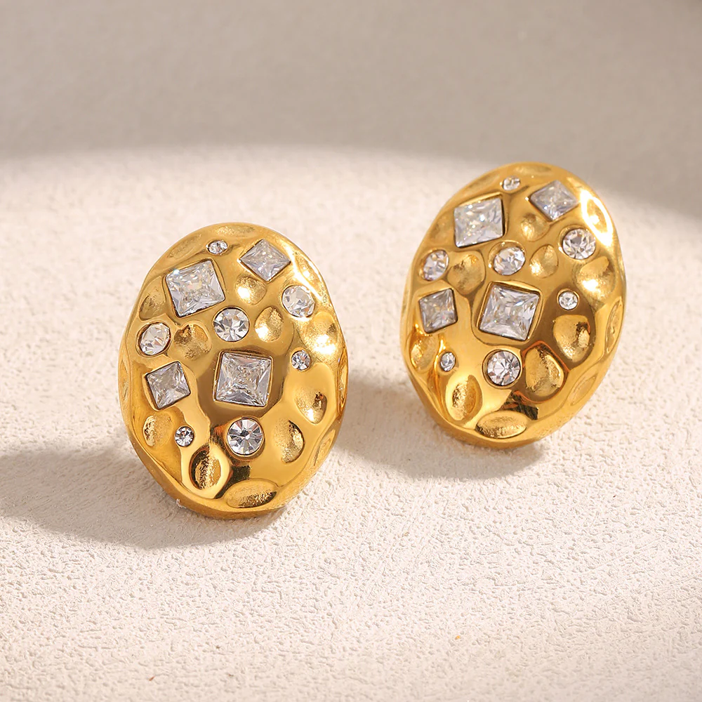 Oval Dented Crystal Studs