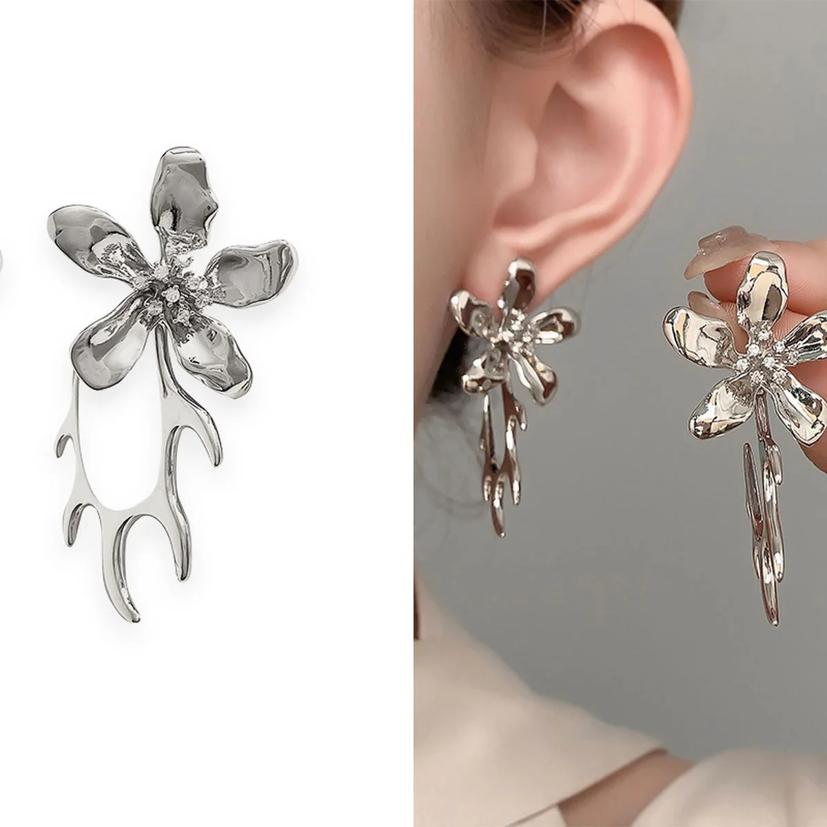 Silver Porky Flower Hoop