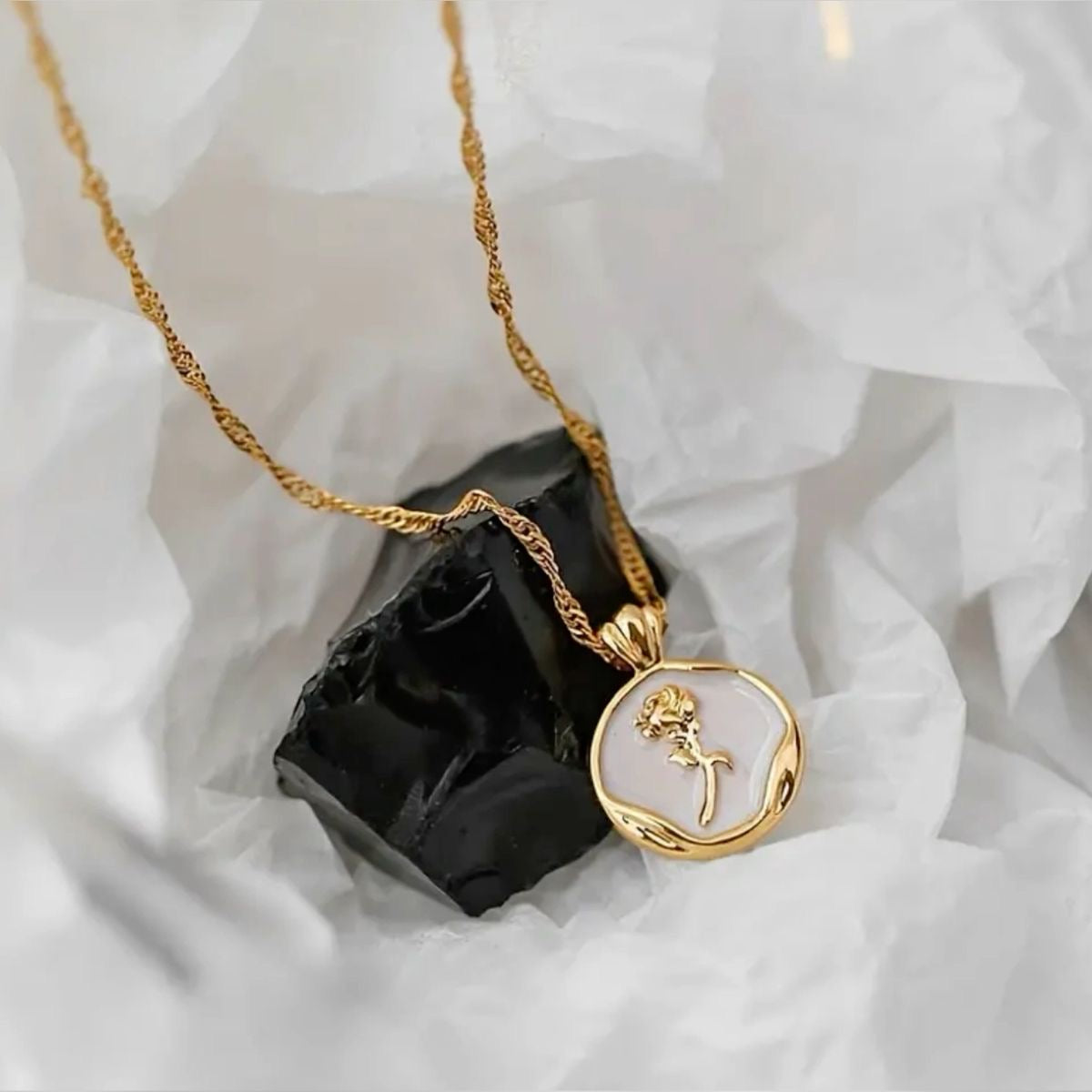 White Rose Pendant Necklace