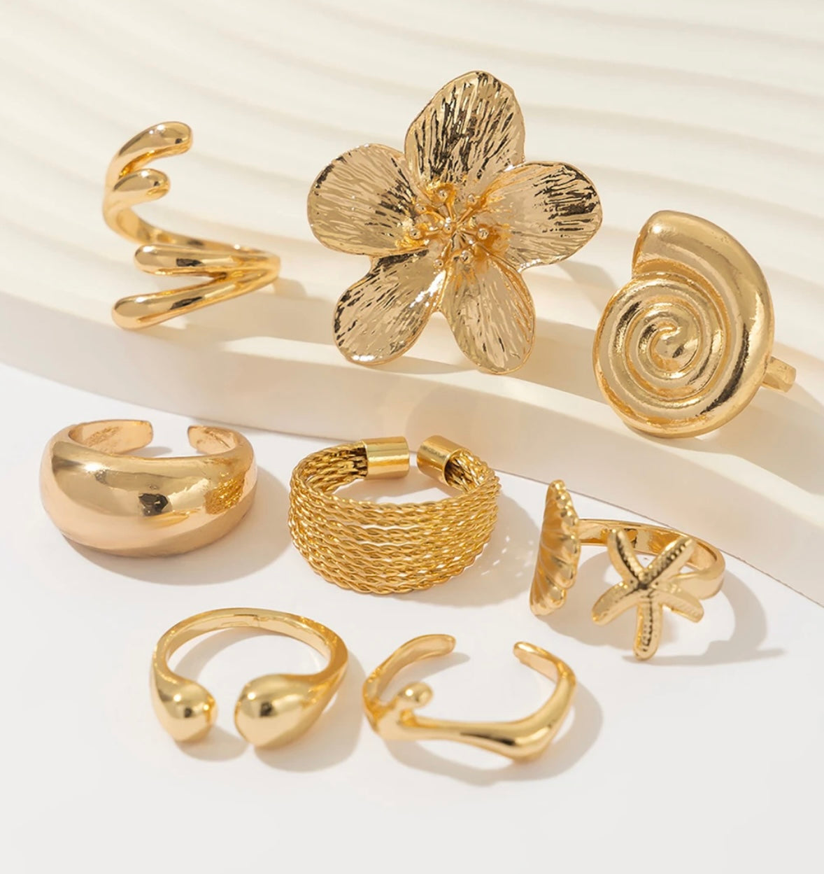 Shell N Flower Ring Set of 8